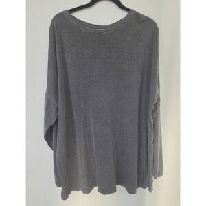We The Free Women M Grey Long Sleeve Shirt Crew Neck Solid Top Blouse
